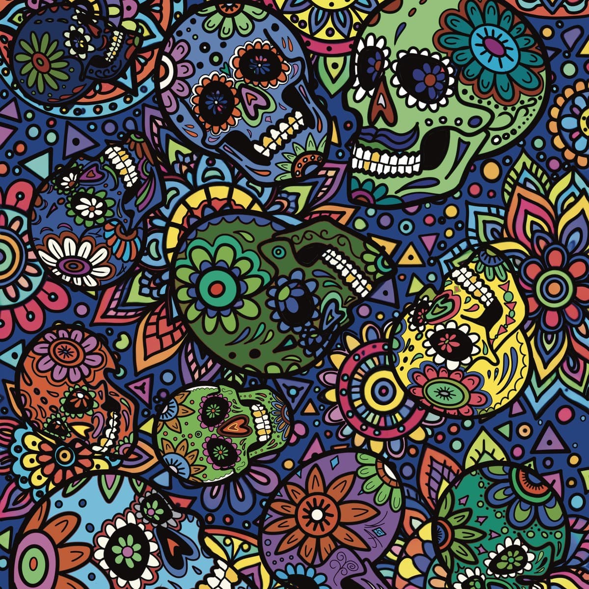 Colorful Day of the Dead sugar skulls pattern
